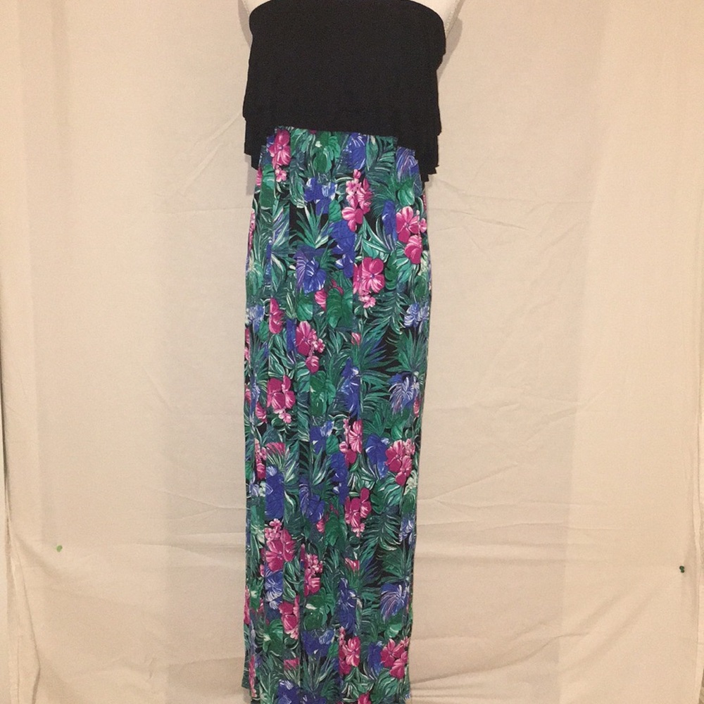 Strapless Hawaiian Floral Printed Maxi Dress